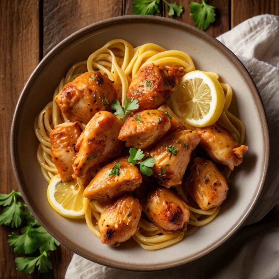 Garlic Butter Chicken Bites with Pasta