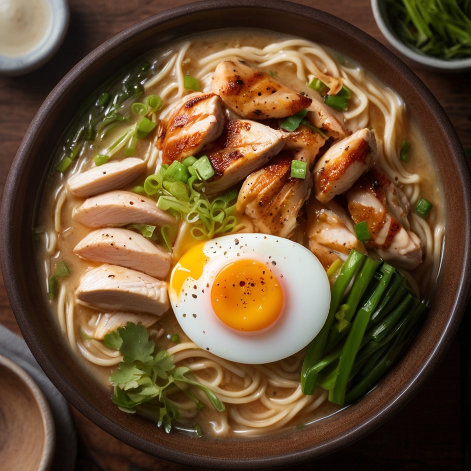 Chicken Ramen with Creamy Garlic Sauce